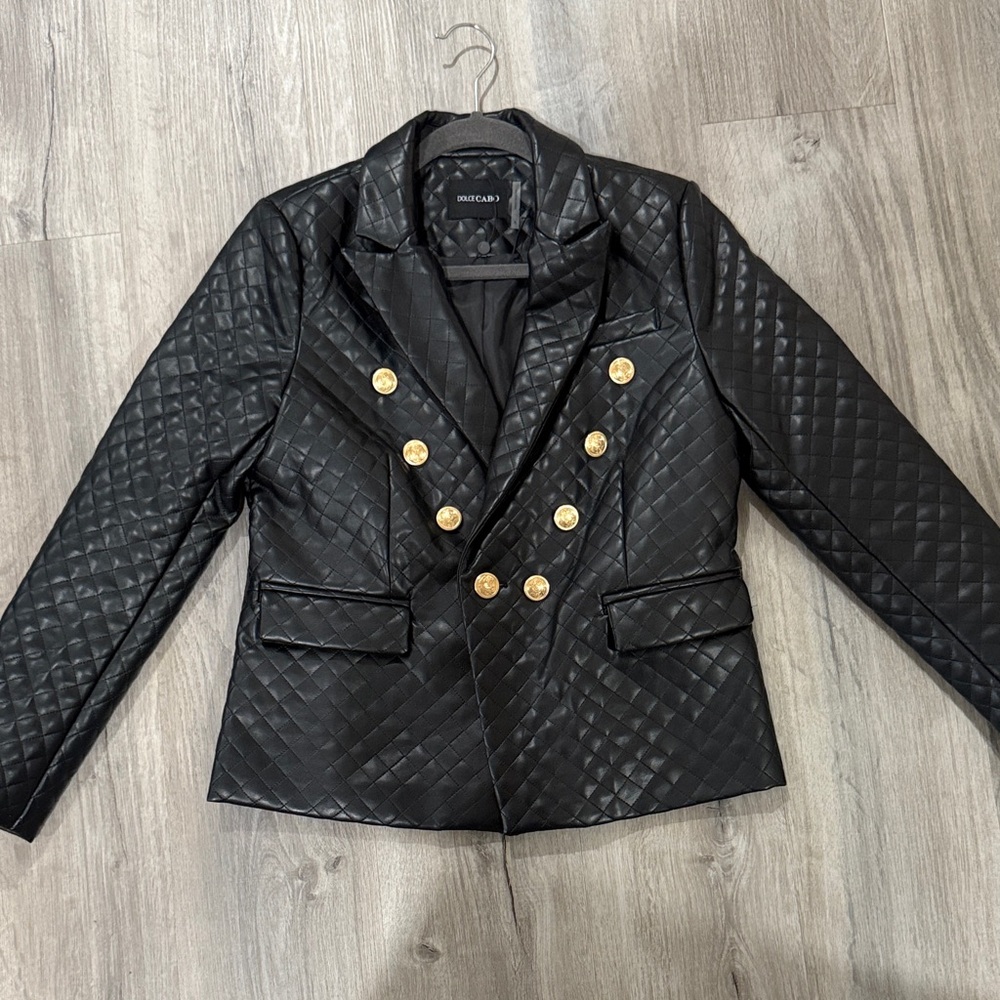 Dolce Cabo Black Quilted Blazer with Gold Buttons